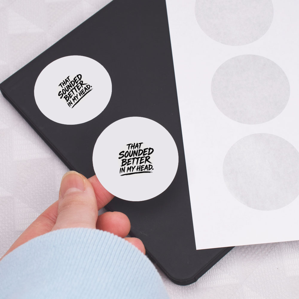 White test on mockups Round Paper Stickers - 24 x 40mm