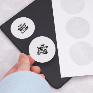 White test on mockups Round Paper Stickers - 24 x 40mm