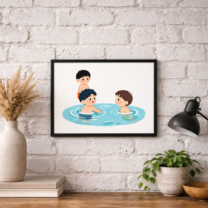 Boys Going Swimming Lustre Art Print
